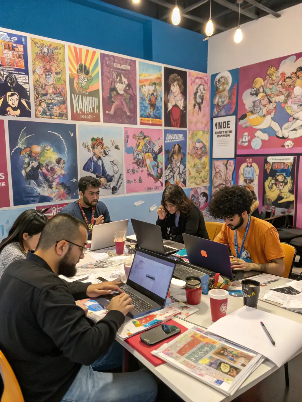A photo of a manga drawing workshop at AstiComics, with participants learning techniques from a professional manga artist, showcasing their works in progress.