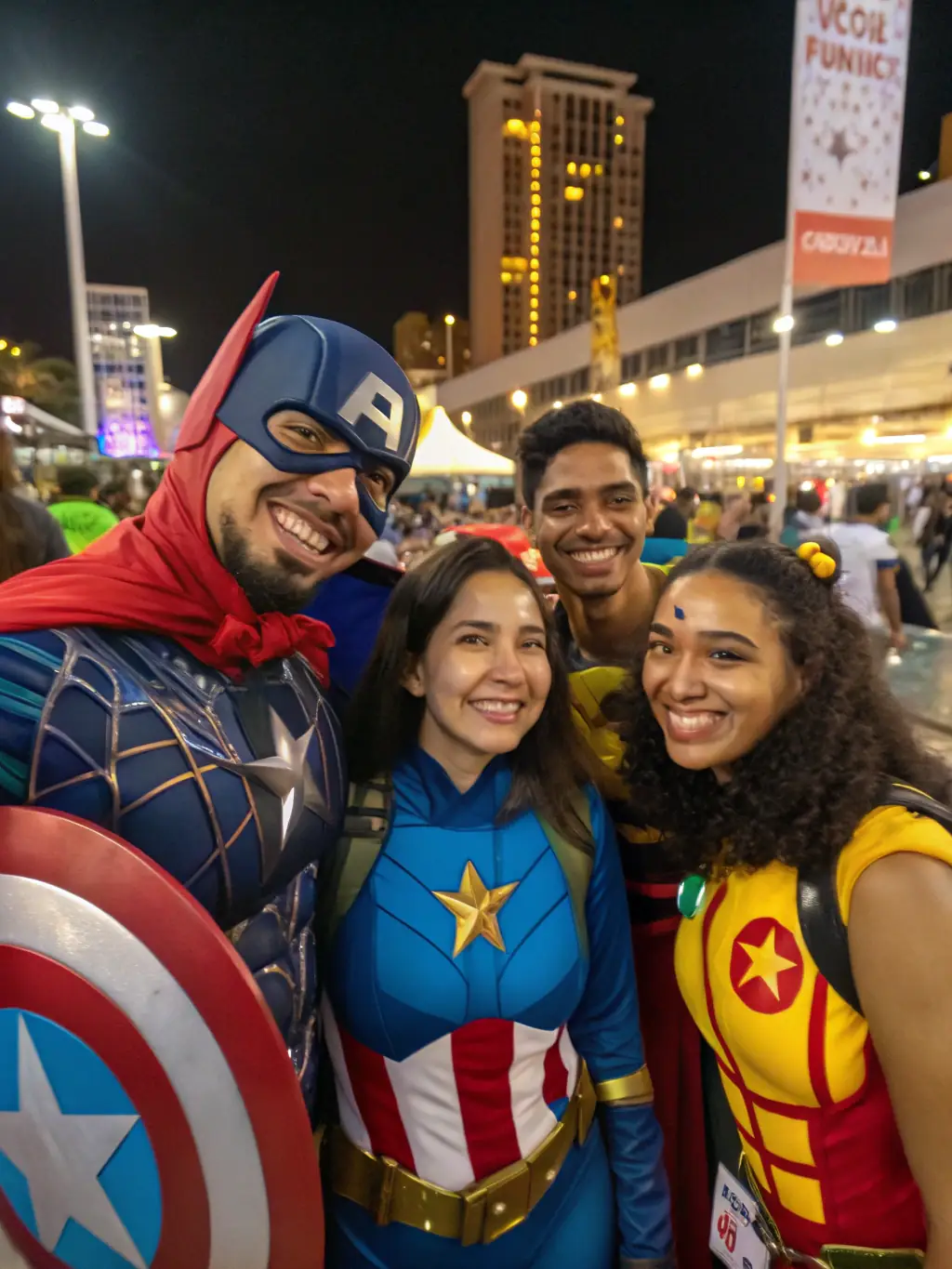 A vibrant image capturing the energy of a cosplay competition at AstiComics, showcasing participants in elaborate costumes on stage, judged by a panel of experts.